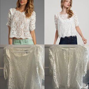 Joie white lace fanny top shortsleeve boatneck cropped blouse $235 medium rare